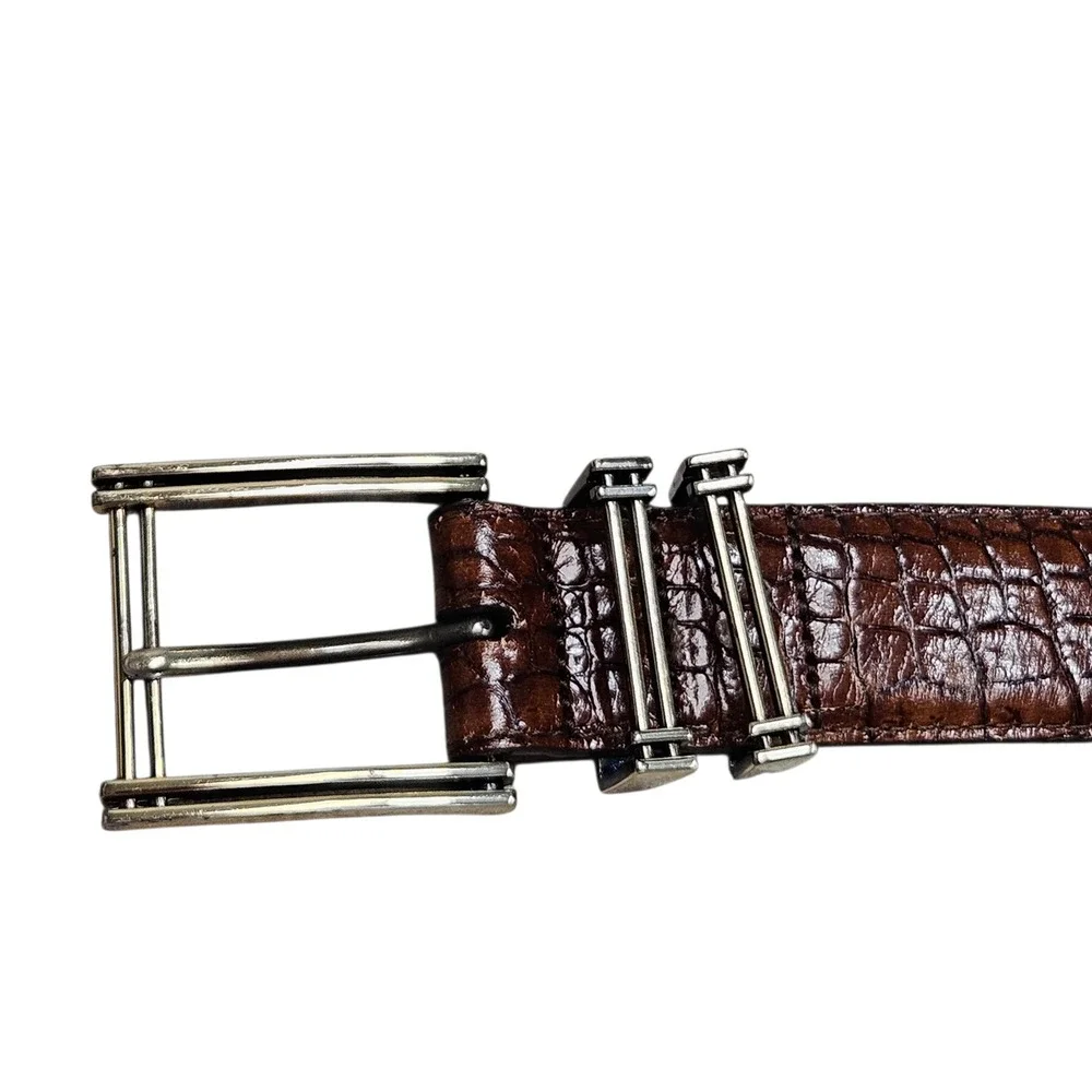 Brighton Belt Mens 38 Brown‎ Crocodile Embossed Leather Western Classic Luxury